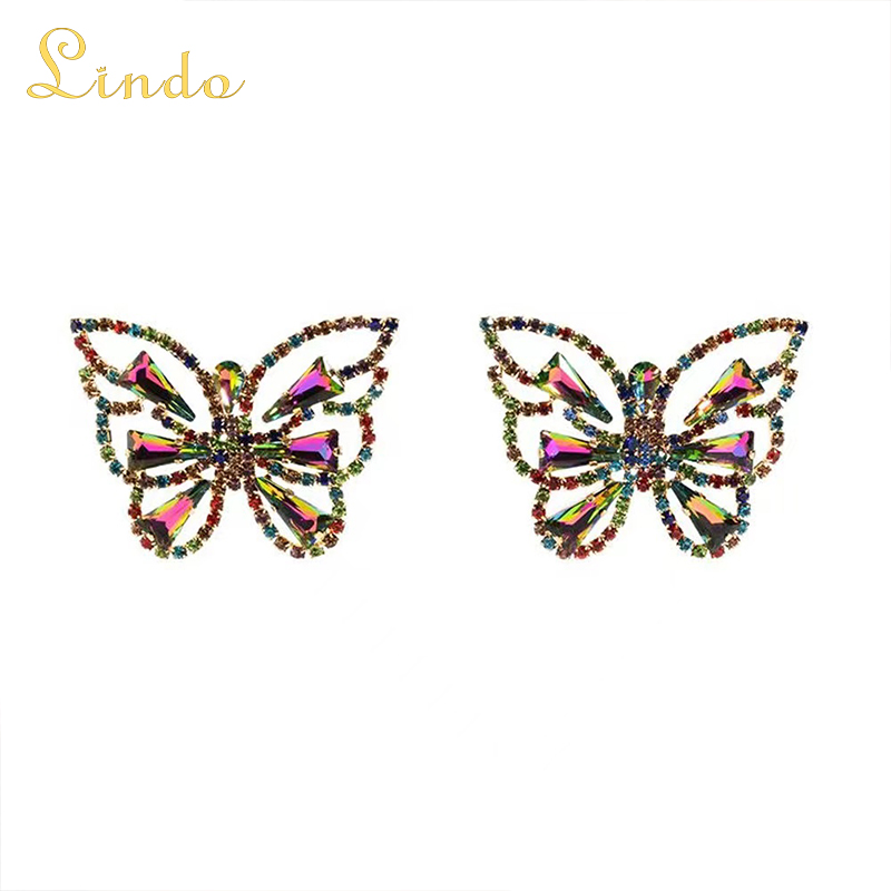 Colorful Crystal Rhinestone Large Butterfly Earrings