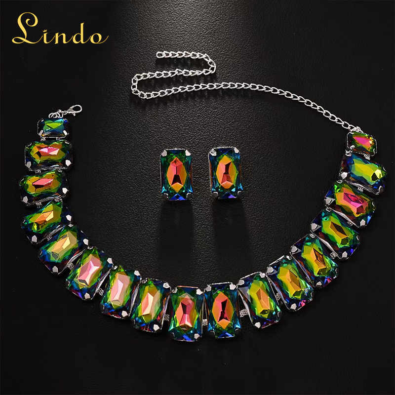 Colorful Earrings and Necklace Rhinestone Jewelry Sets