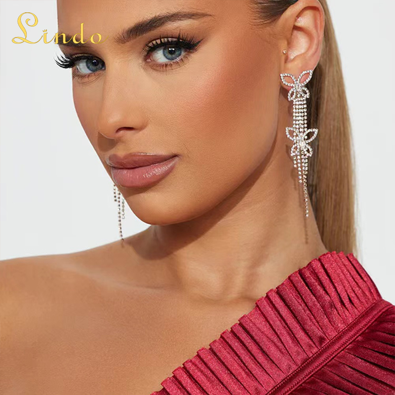 Cristal Rhinestone Butterfly Dangling Earrings