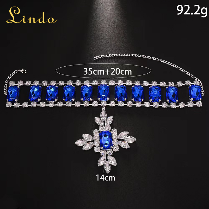Crystal Blue Vintage Rhinestone Choker Necklace​ with Pendant