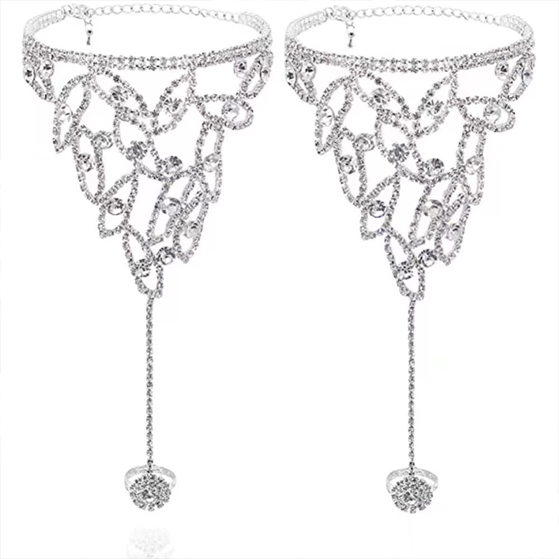 Crystal Rhinestone Anklet with Toe Ring