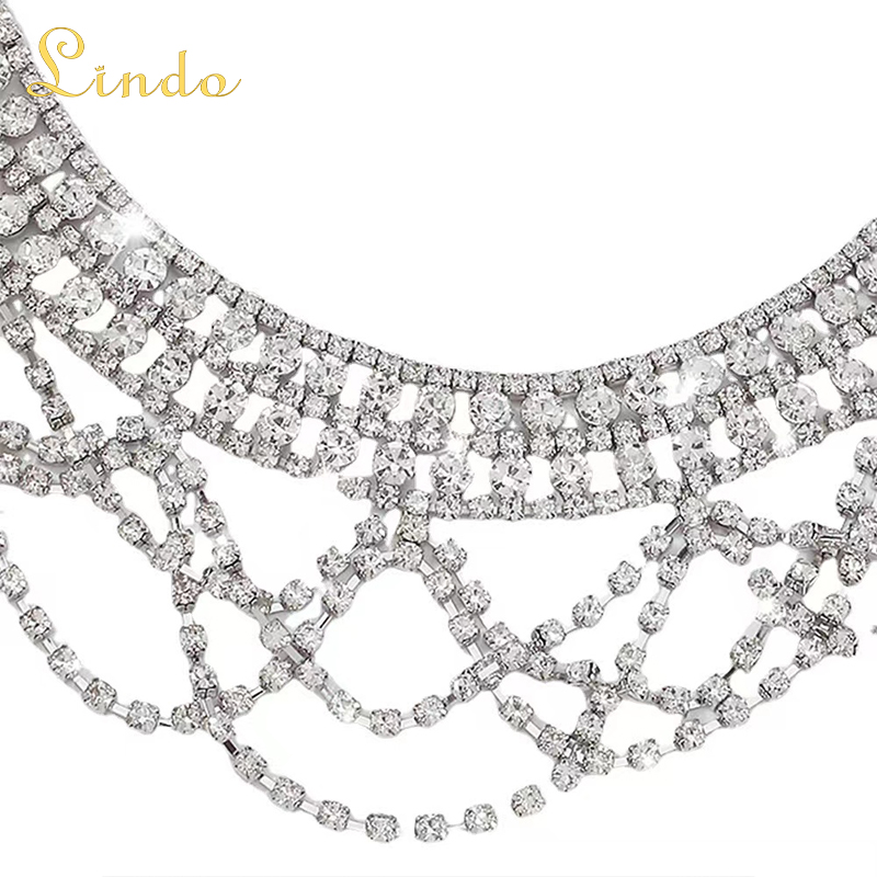 Crystal Rhinestone Choker Necklace with Tassel