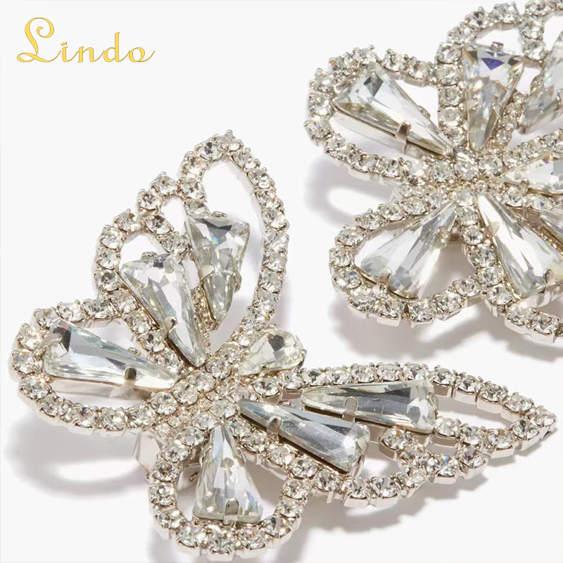 Crystal Rhinestone Large Butterfly Earrings