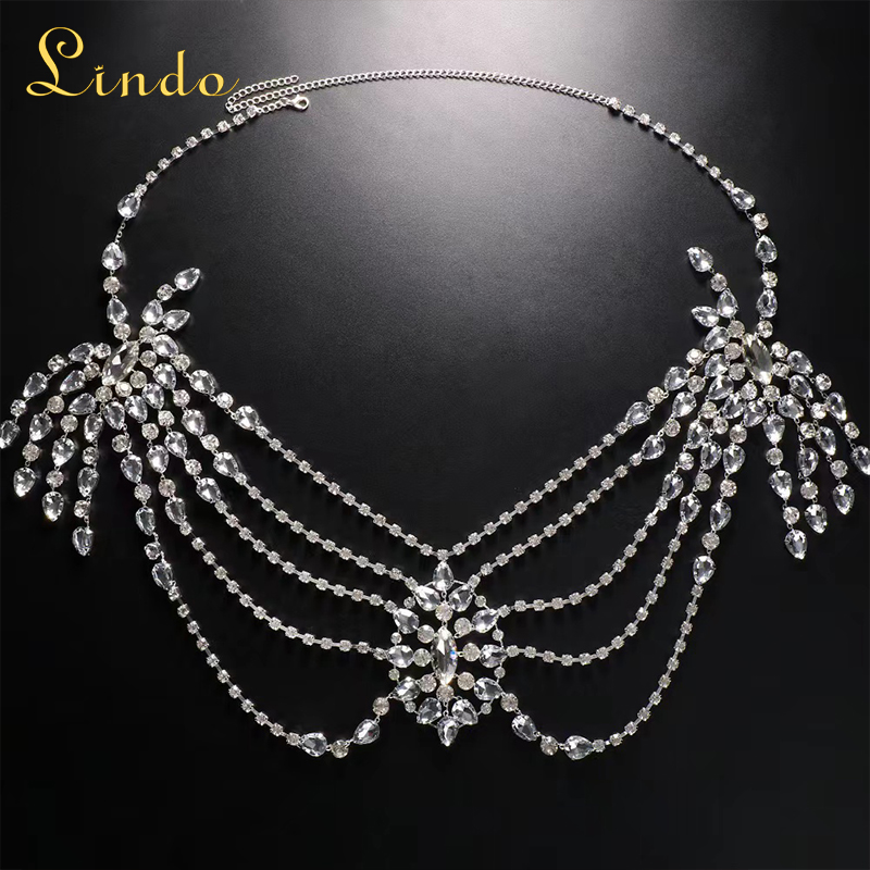 Crystal Rhinestone Shoulder Chain Necklace with Tassel