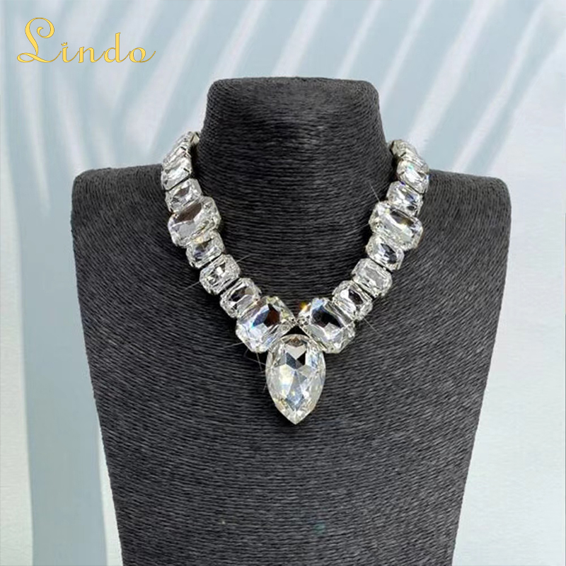 Crystal Statement Necklace with Teardrop Pendant