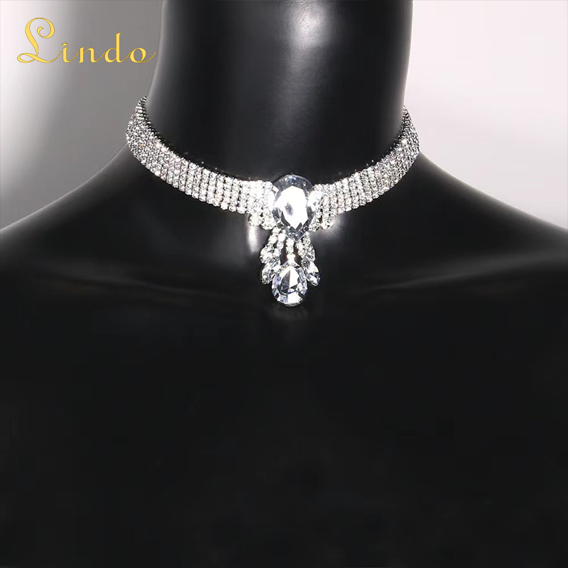 Crystal Rhinestone Teardrop Collar Necklace
