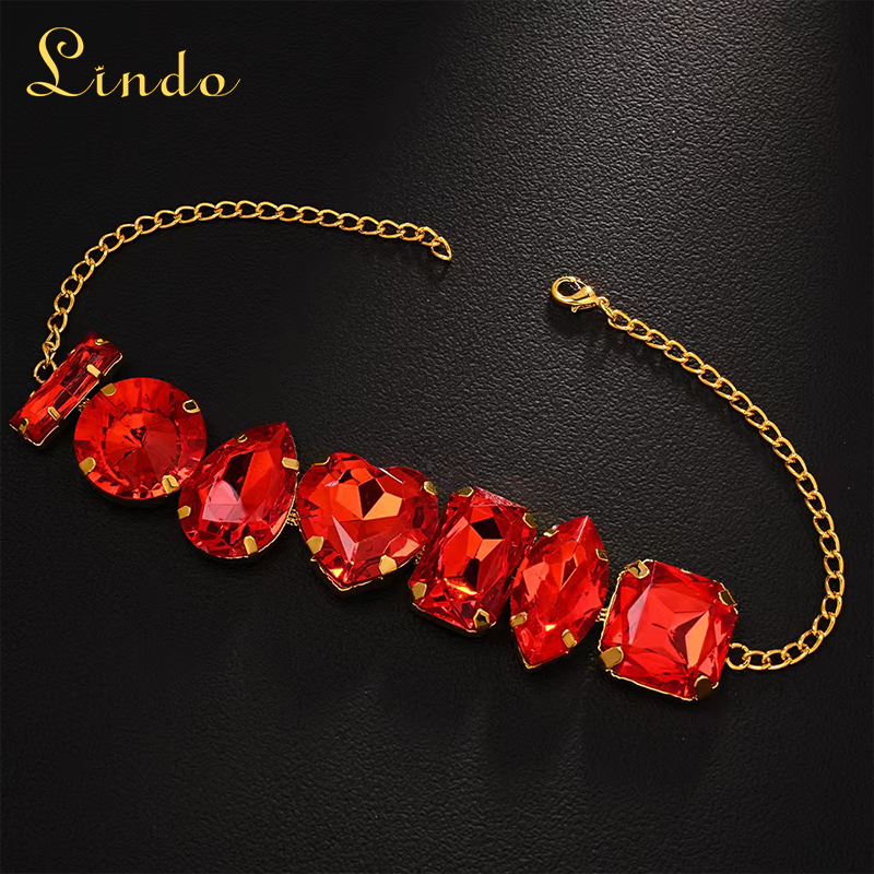 Gold Chain Crystal Red Rhinestone Bracelet