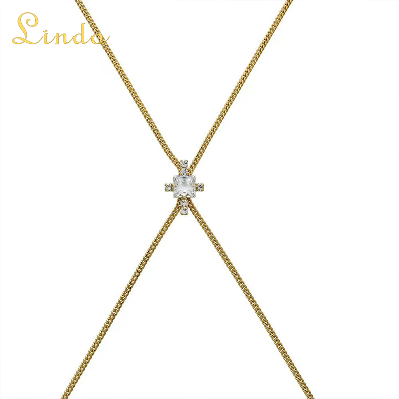 Gold Color Body Chain Necklace with Cross Drop