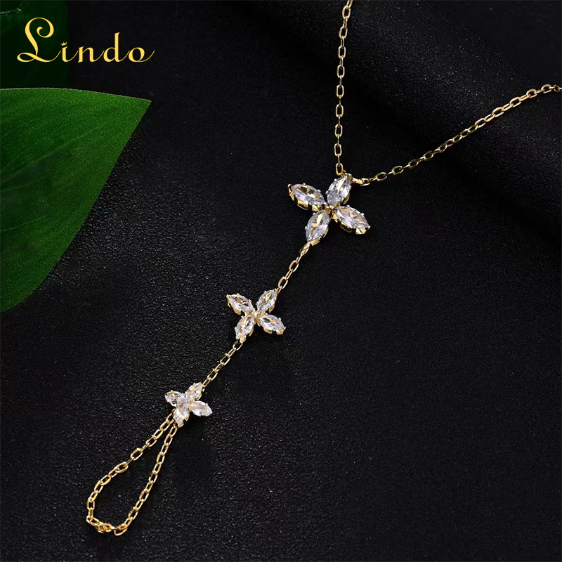 Gold Color Bracelet Hand Chain with Ring