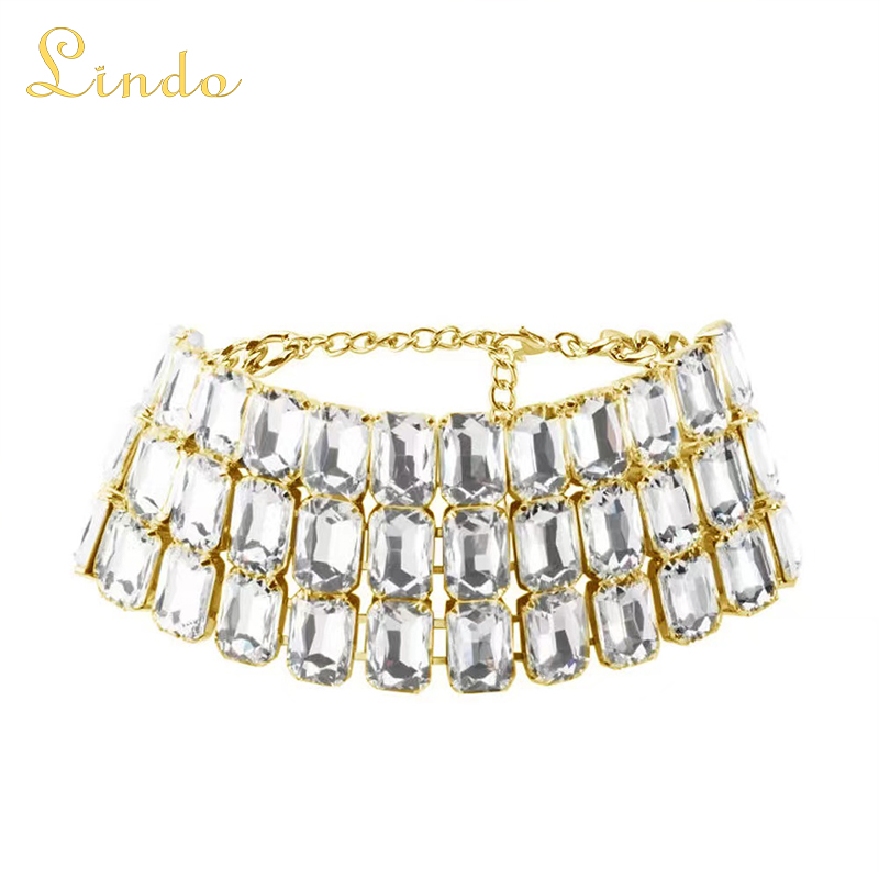Gold Color Chunky Crystal Necklace