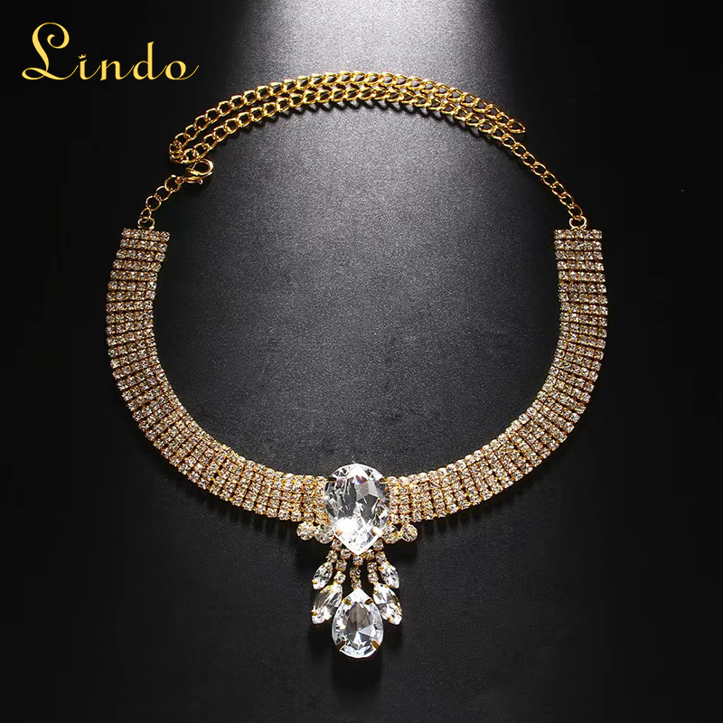 Gold Color Crystal Rhinestone Teardrop for Collar Necklace