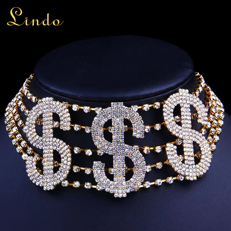 Gold Color Dollar Sign Choker Necklace