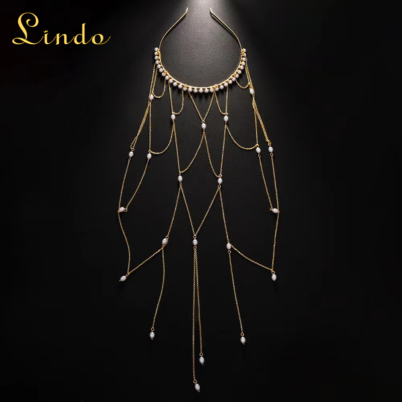 Gold Color Hair Chain Pearl Headband