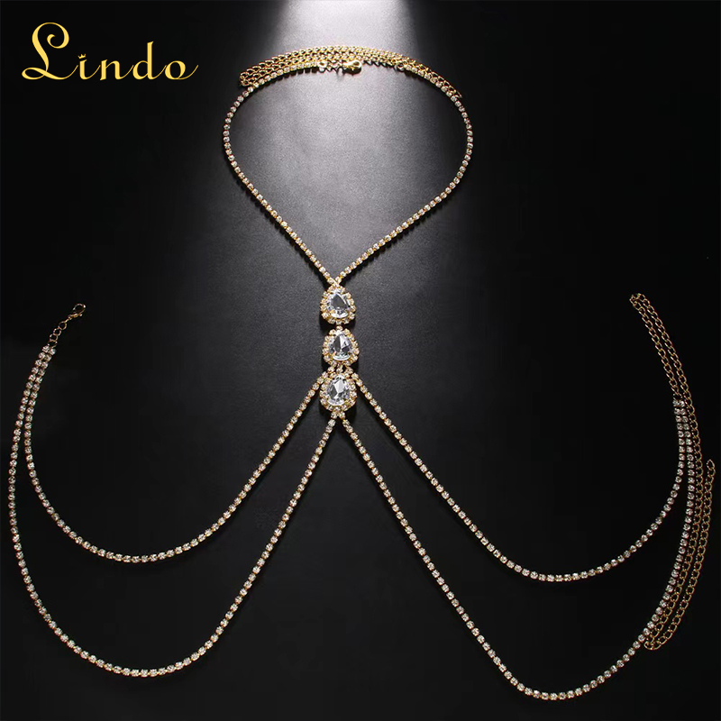 Gold Color Harness Body Chain with Drop