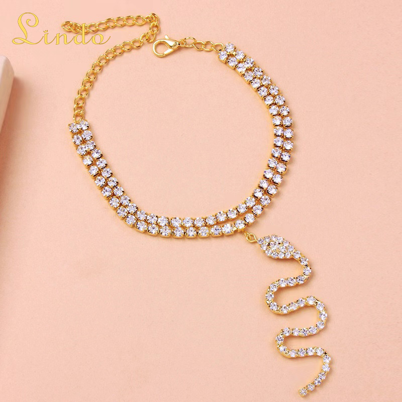Gold Color Rhinestone Ankle Bracelet Snake Anklet
