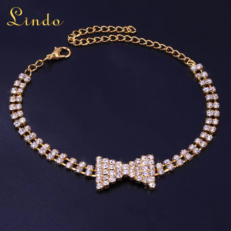 Gold Color Rhinestone Bow Anklet