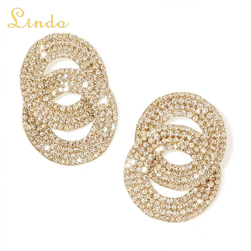 Gold Color Rhinestone Circle in Circle Earrings