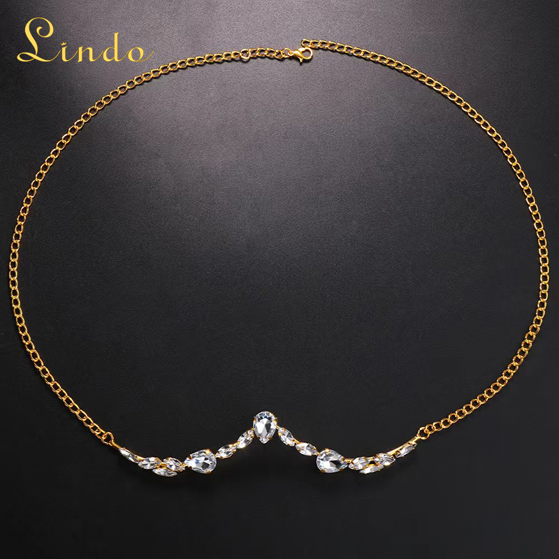 Gold Color Rhinestone Face Chain Jewelry