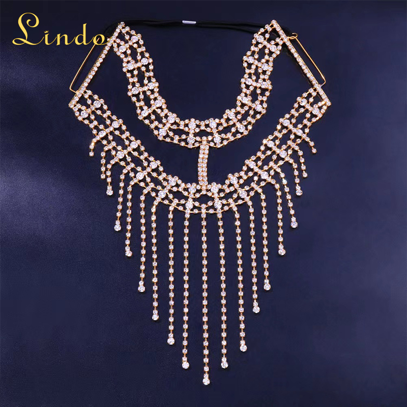 Gold Color Rhinestone Face Chain Mask for Masquerade