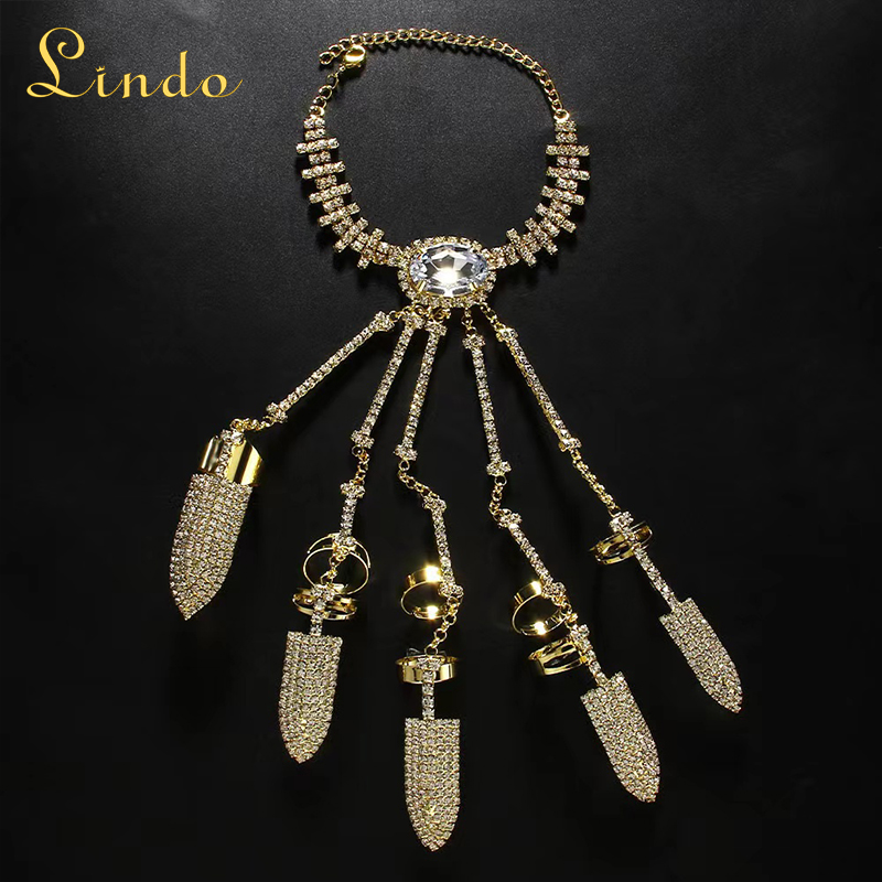 Gold Color Rhinestone Hand Chain for Mens