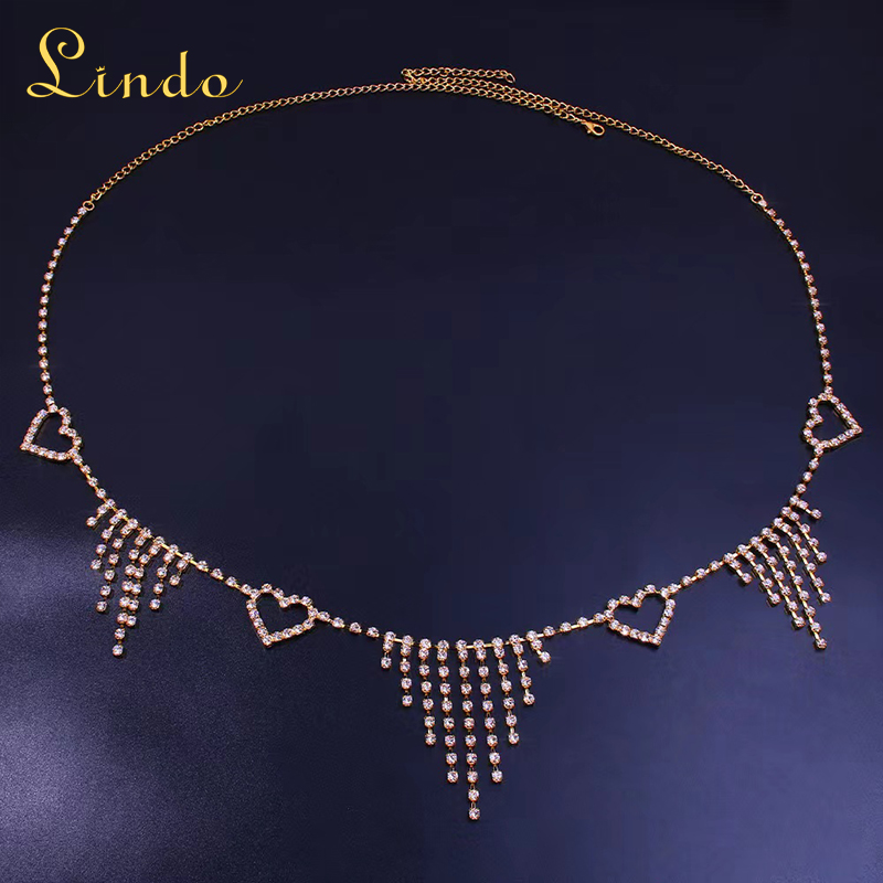 Gold Color Rhinestone Heart Waist Chain Belt