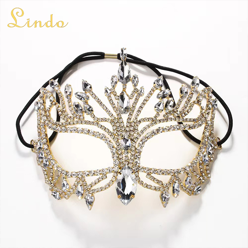 Gold Color Rhinestone Masquerade Mask