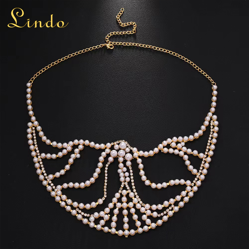 Gold Color Rhinestone Pearl Masquerade Mask