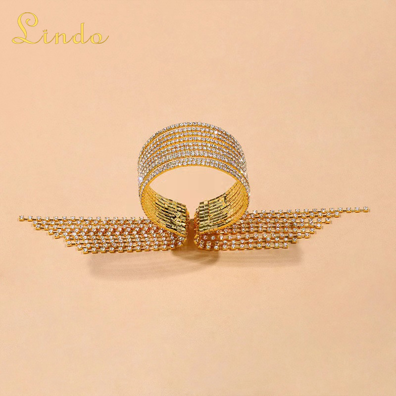 Gold Color Rhinestone Sparkling Tennis Bracelet with Tassel