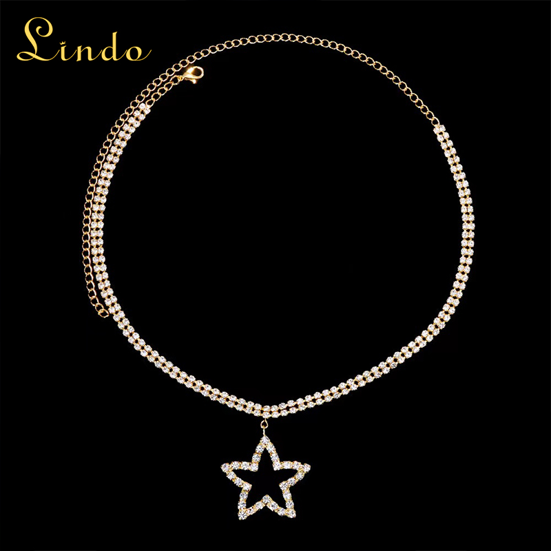 Gold Color Rhinestone Star Necklace