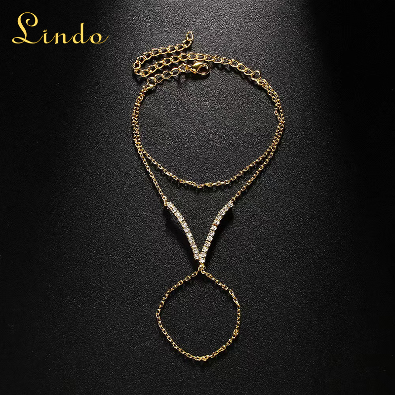 Gold Color Finger Chain Bracelet with V