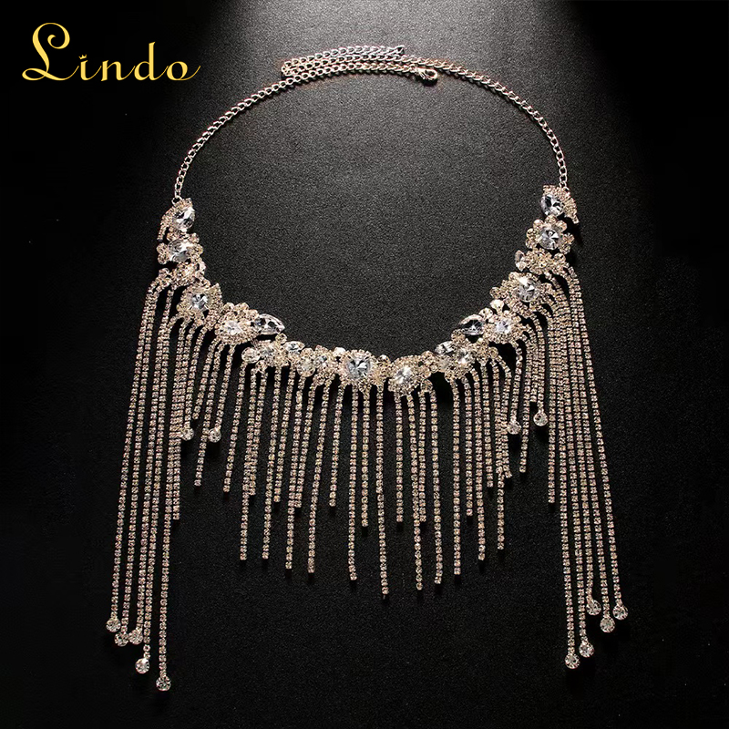 Gold Color Tassel Rhinestone Headpiece Chain