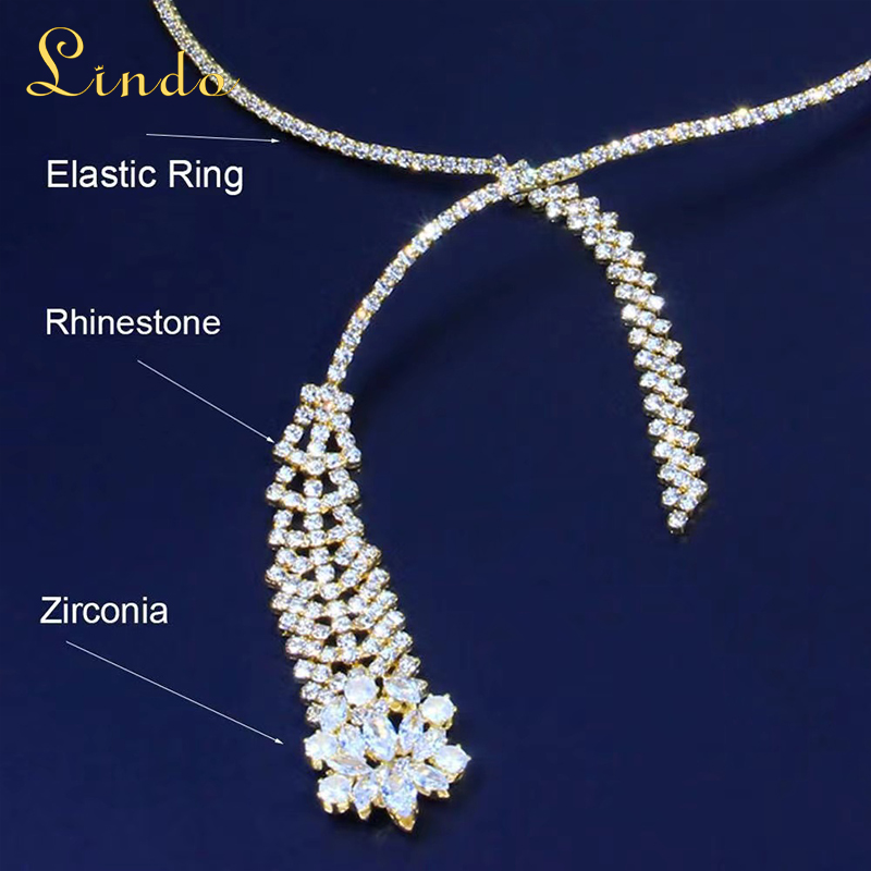 Gold Rhinestone and Zirconia Choker Necklace