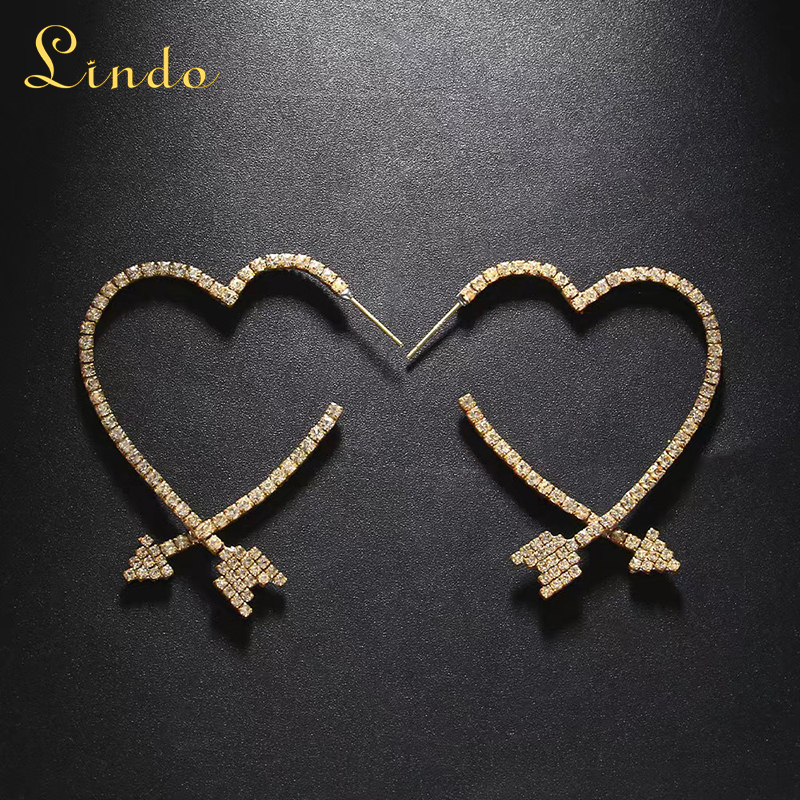 Gold Rhinestones Heart Earrings Jewelry