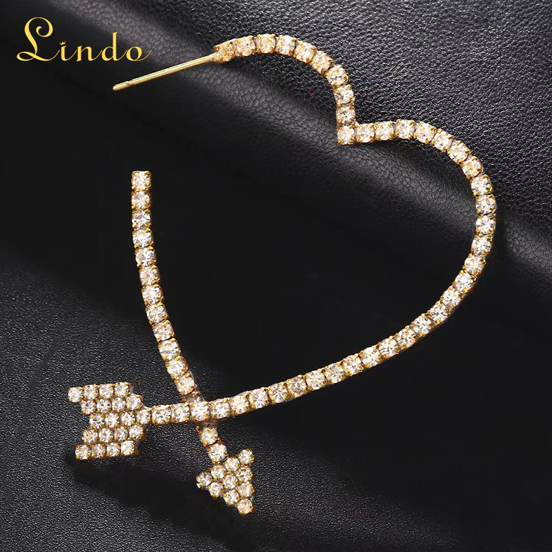 Heart Shaped Rhinestone Hoop Earrings