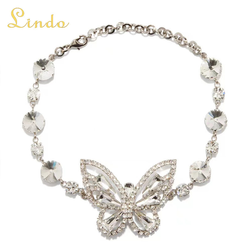 Large Crystal Rhinestone Butterfly Choker