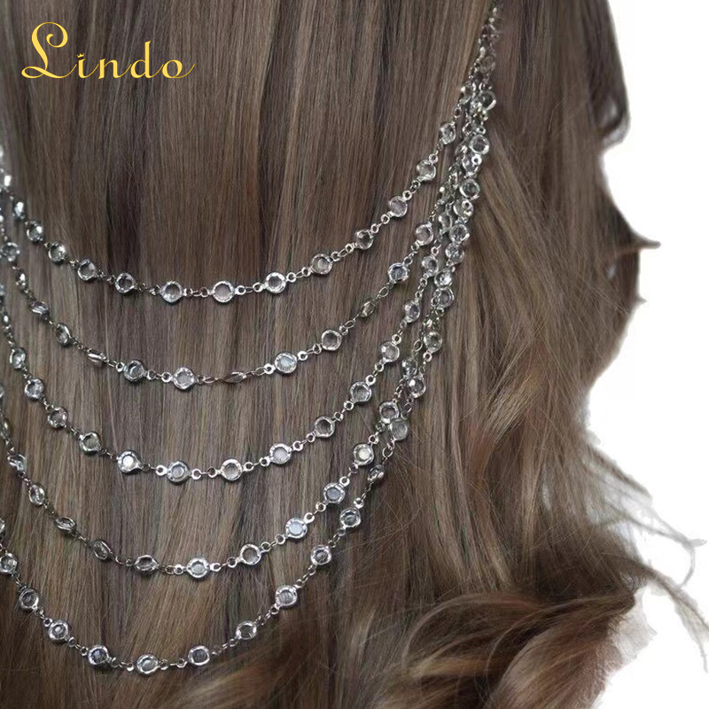 Metal Rhinestone Headband with Chain