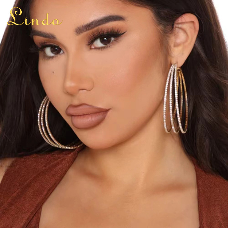 Multi Layered Rhinestone Large Hoop Earrings
