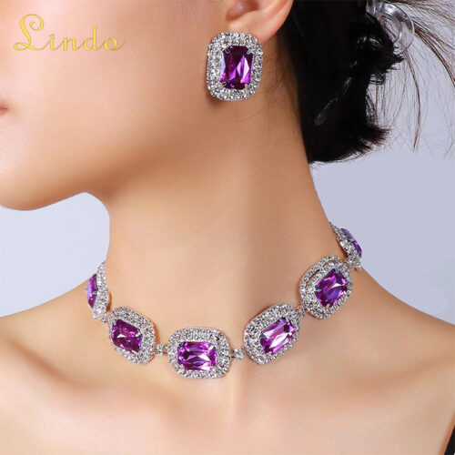 Purple Crystal Earring and Necklace Set