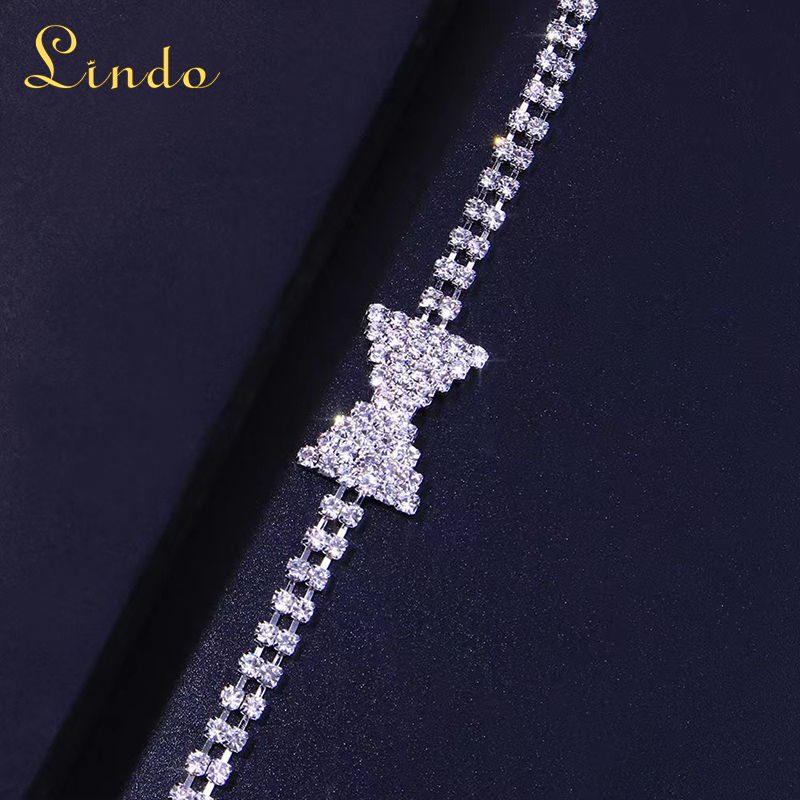 Rhinestone Ankle Bracelet Bow Anklet