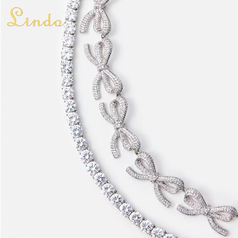 Rhinestone Bow Double Chain for Necklace