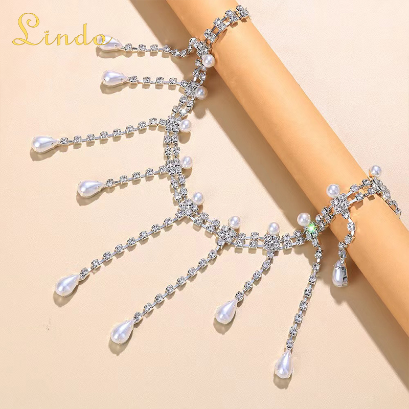 Rhinestone Choker with Pearl Necklace