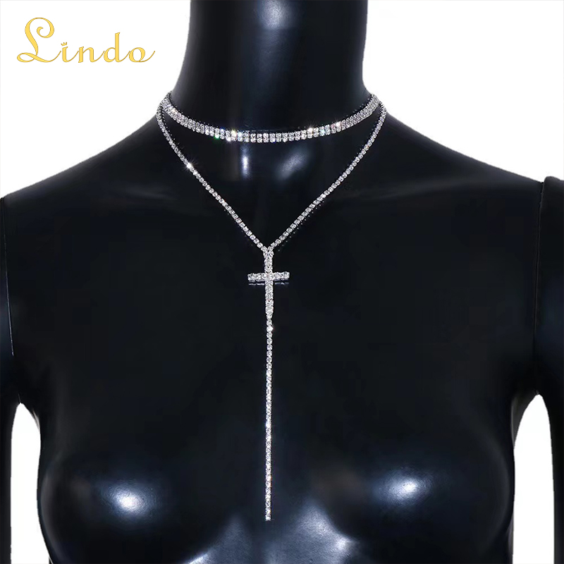 Rhinestone Cross Necklace Chain