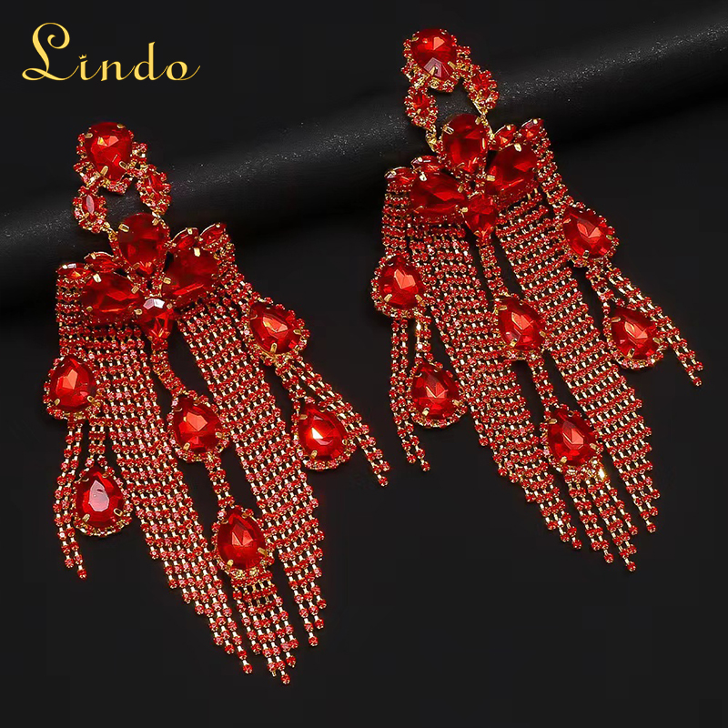 Rhinestone Crystal large Red Earrings