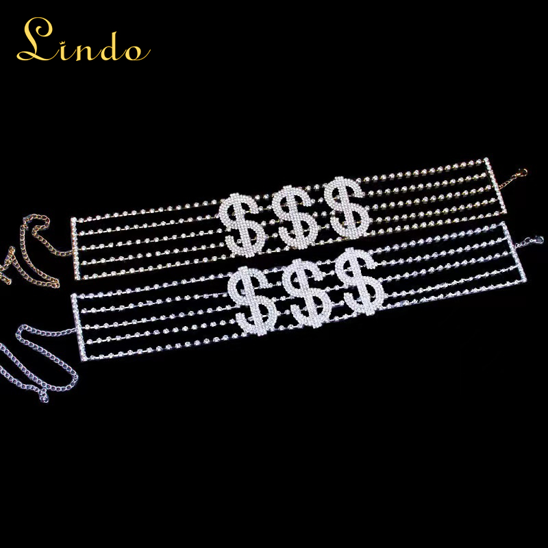Rhinestone Dollar Sign Choker Necklace