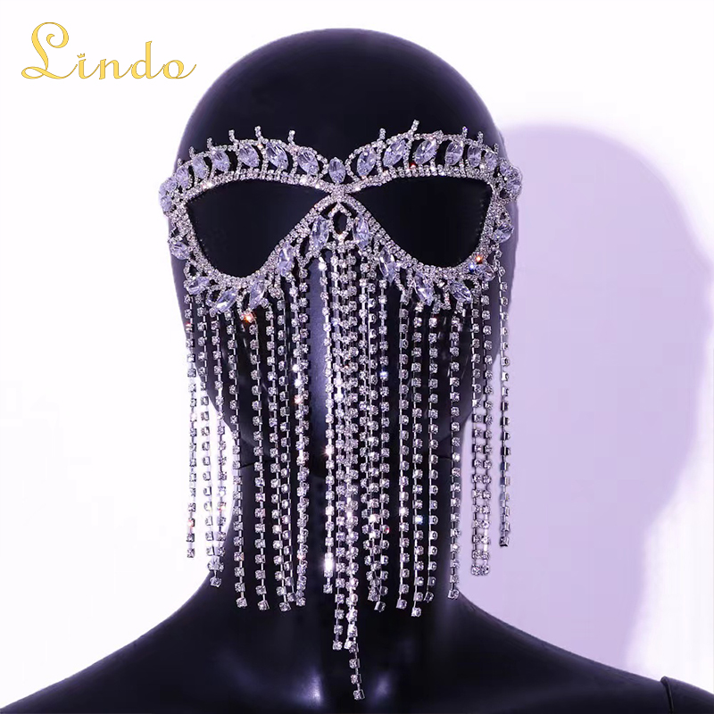 Rhinestone Elegant Masquerade Mask with Long Tassel