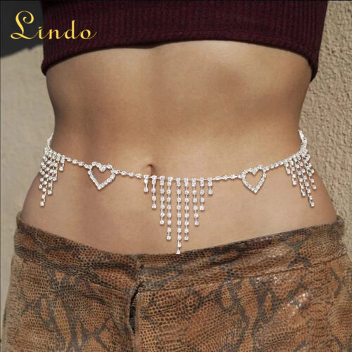 Rhinestone Heart Waist Chain