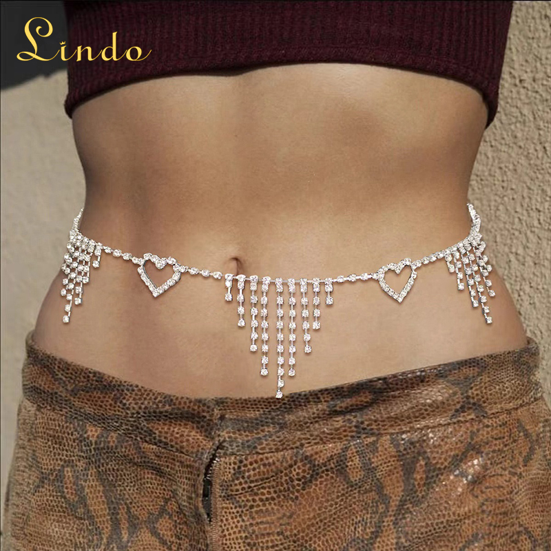 Rhinestone Heart Waist Chain
