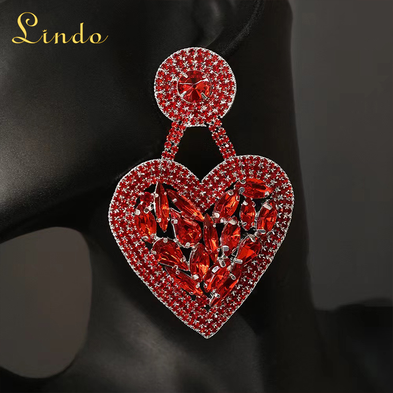 Rhinestone Large Red Heart Earrings