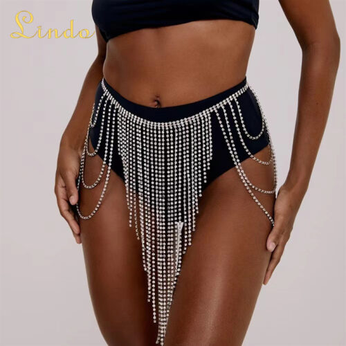 Rhinestone Tassel Waist Body Chain