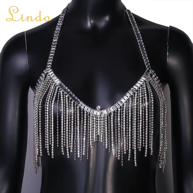 Sexy Chest Chain Bra Sparkly Rhinestone Body Chain